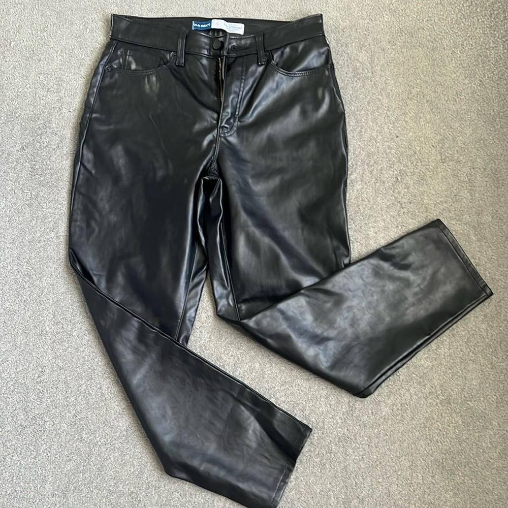 High waisted Straight leg leather pants